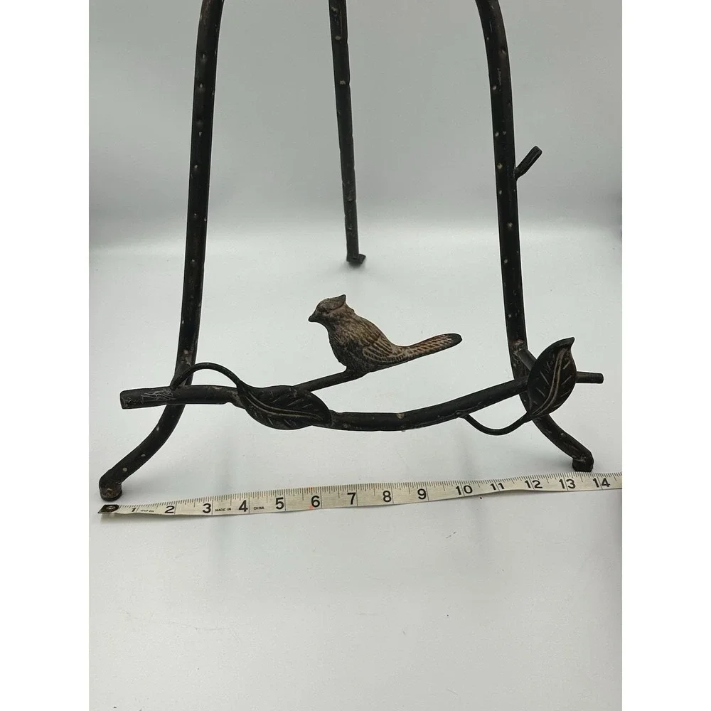 Metal Display Easel Stand, Bird & Leaf Design, Freestanding Decorative, Black
